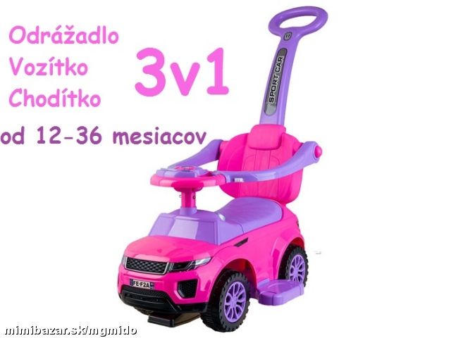 Predám - Odrážadlo RANGE ROVER s Vodiacou tyčou 3v1 ružové, Vranov nad ...